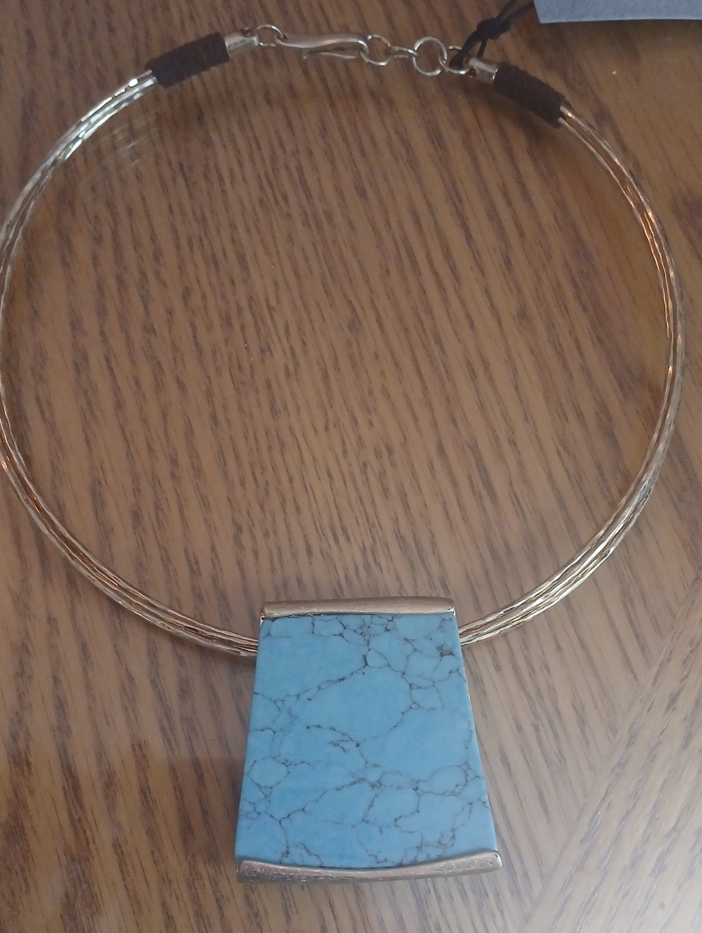 NWTs Robert Lee Morris Gold-Tone Collar Necklace with Turquoise Pendant Soho